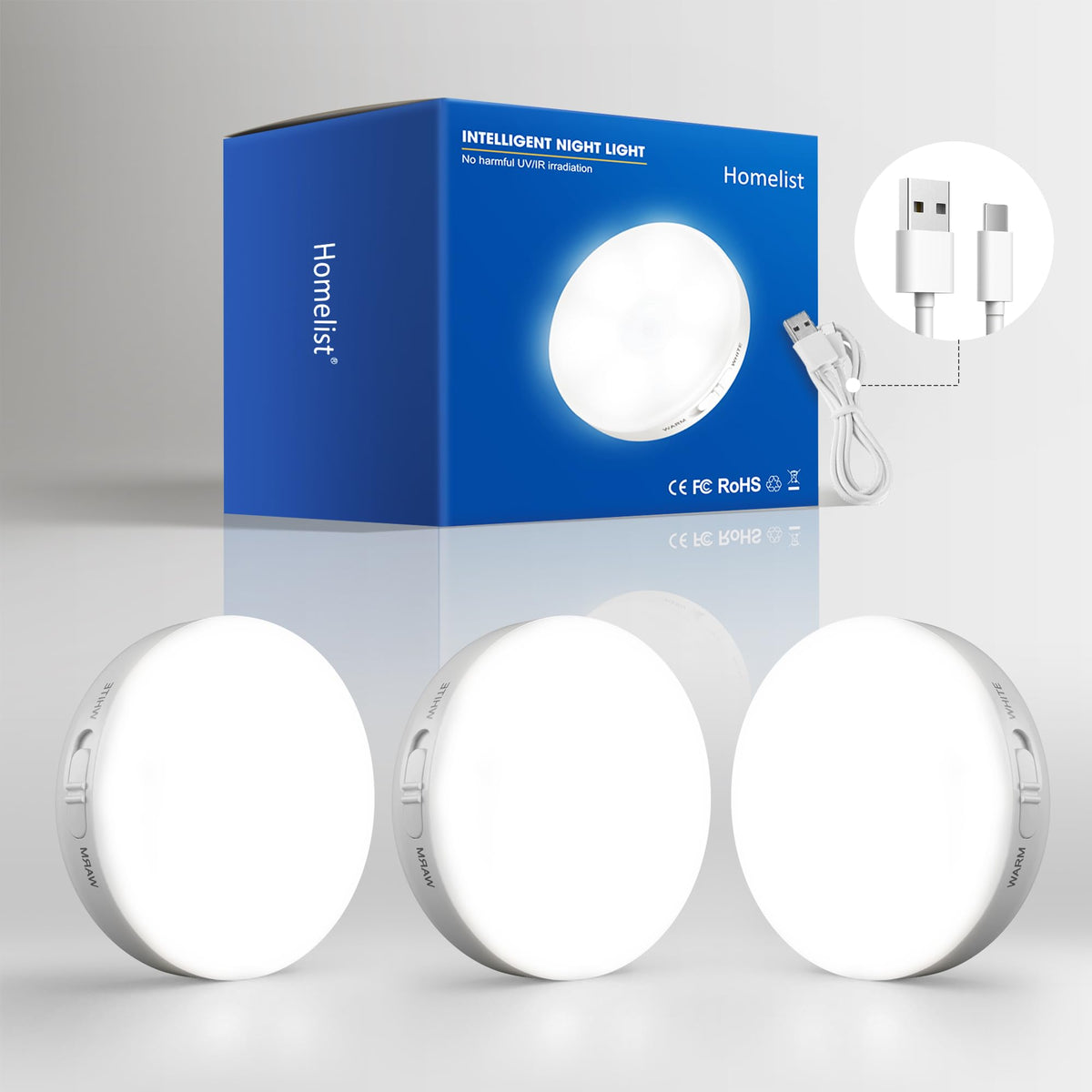 Homelist Motion Sensor Lights Indoor, Rechargeable Night Light, 6 Pack