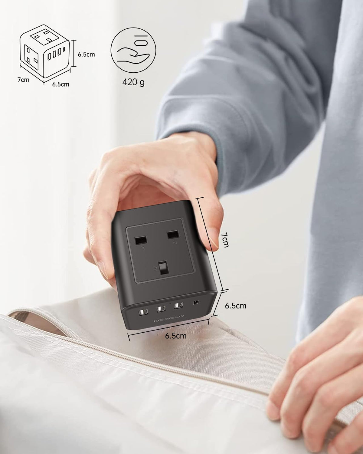 Cube Extension Lead with 4 USB Slots, Kemelo 4 Way (13A/3250W) Multi Plug Extension Cable with Child Safety UK Desktop Power Extension Socket,1.5M Extension Cords for Home Dorm Office Travel, Black