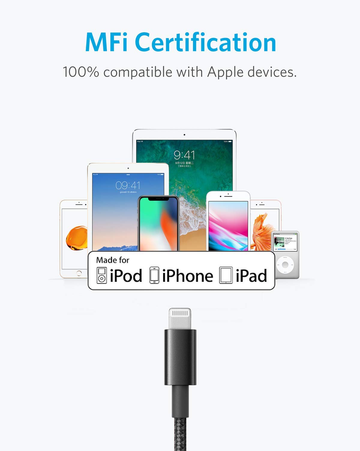 Anker USB A to Lightning Cable,MFi Certified(1.8m, 1Pack, Black)