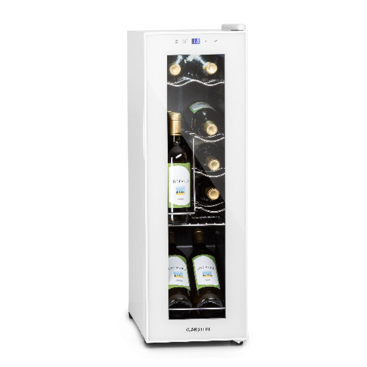 KLARSTEIN Shiraz Wine Cooler Black – 8 Bottles, 1 Zone | Freestanding Wine Fridge with Glass Door, Quiet, 5–18 °C, LED, Stainless Steel Frame