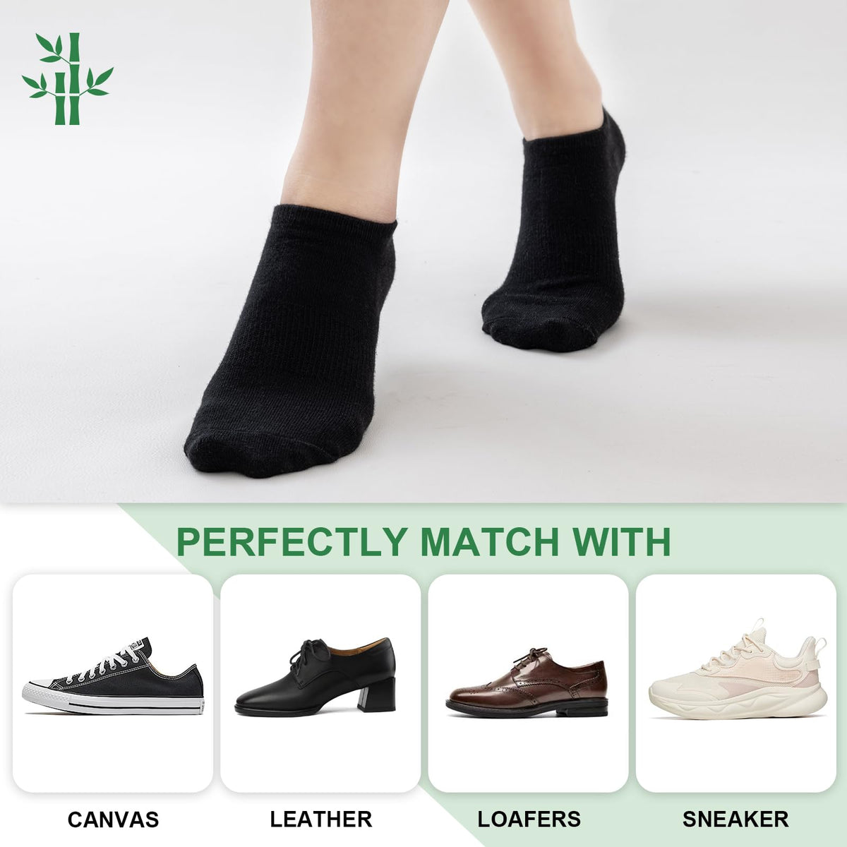 Niofind Bamboo Trainer Socks for Womens & Mens, 6 Pairs, Non Slip No Show