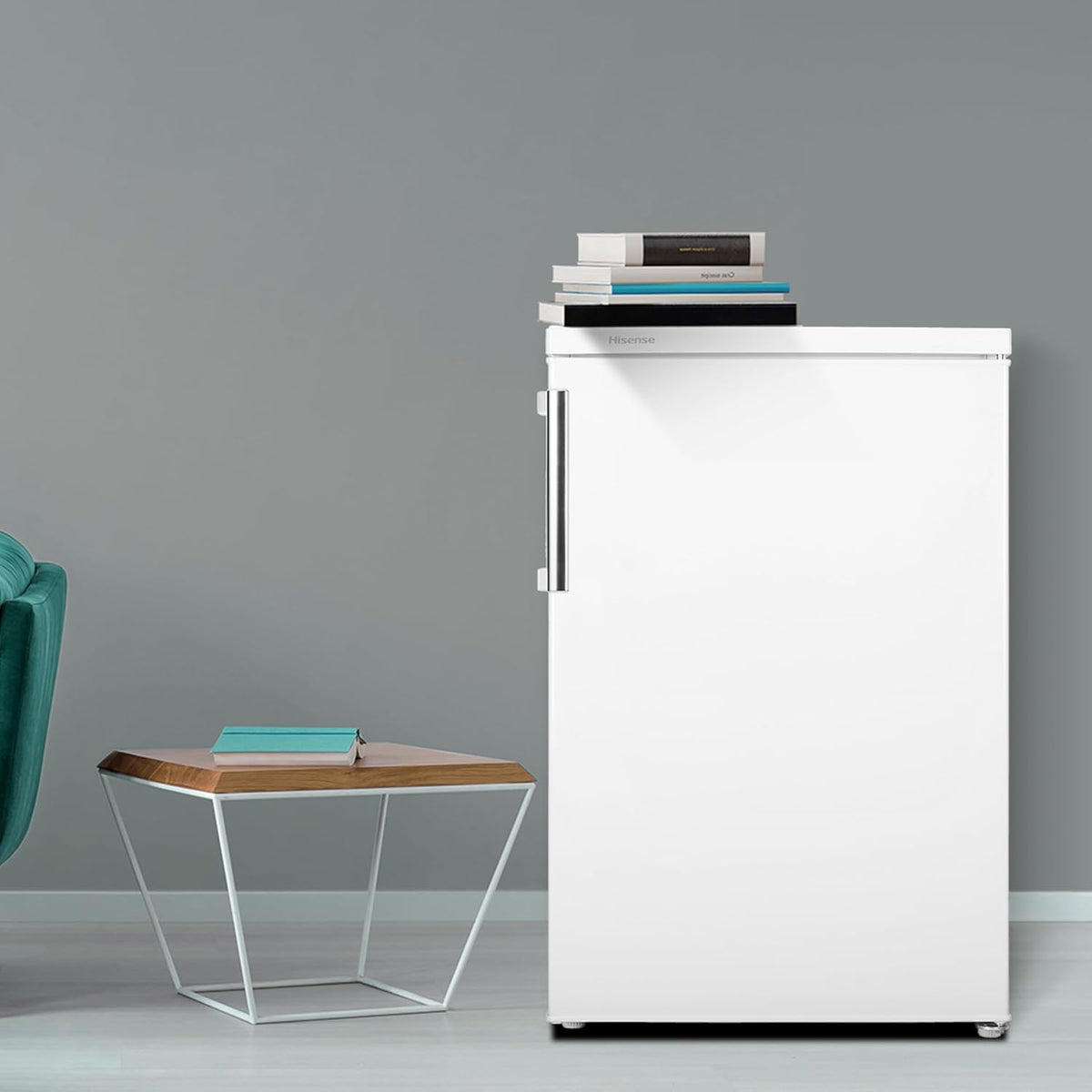 Hisense FV105D4BW21 56cm Under-Counter Freezer, 82-Litre Capacity, Reversible Door, 3 Freezer Drawers, White, E Rated