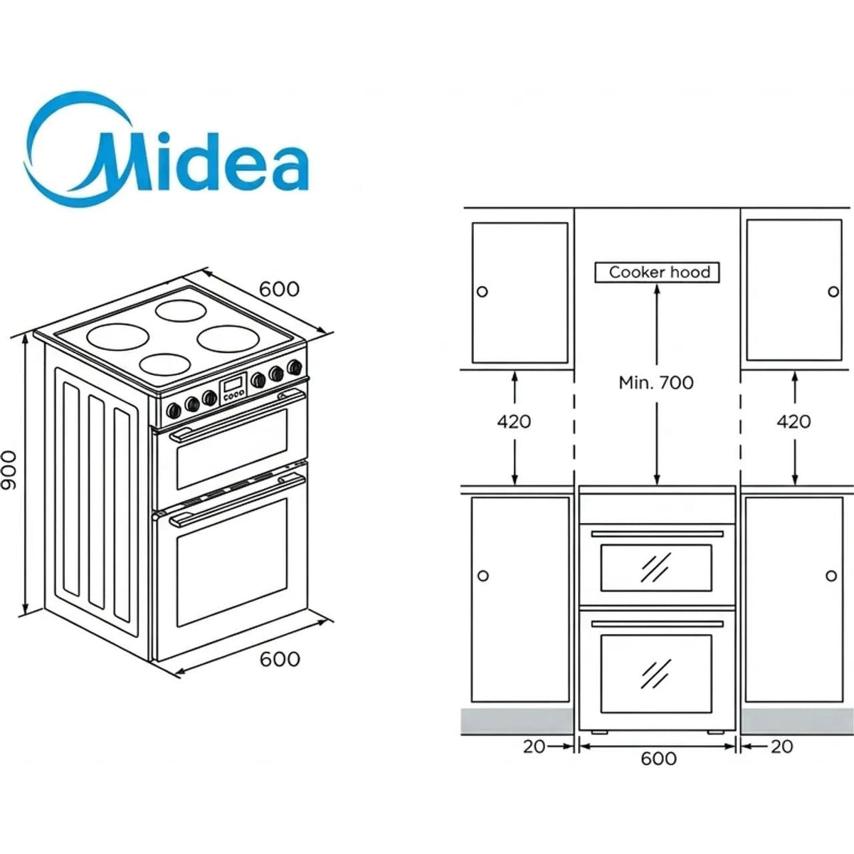 Midea 71L, 60cm Wide, Single Electric Built-in Fan Oven with Air Fry, 12 Oven Functions, Aqua Clean, LED Display, Convection, ECO, MultiLevel Cooking, Color Black - MBO65M90D2-BK