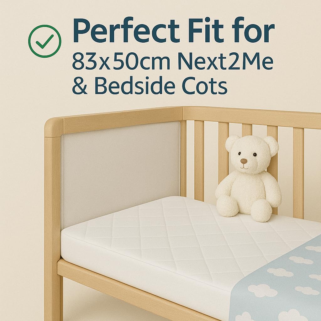 Travel Cot Mattress 95 x 65 x 7.5 cm – Fits Red Kite, Hauck, Graco – Quilted Breathable & Anti-Allergenic Polycotton Cover – Firm Foam Support, Removable Cover – UK Made