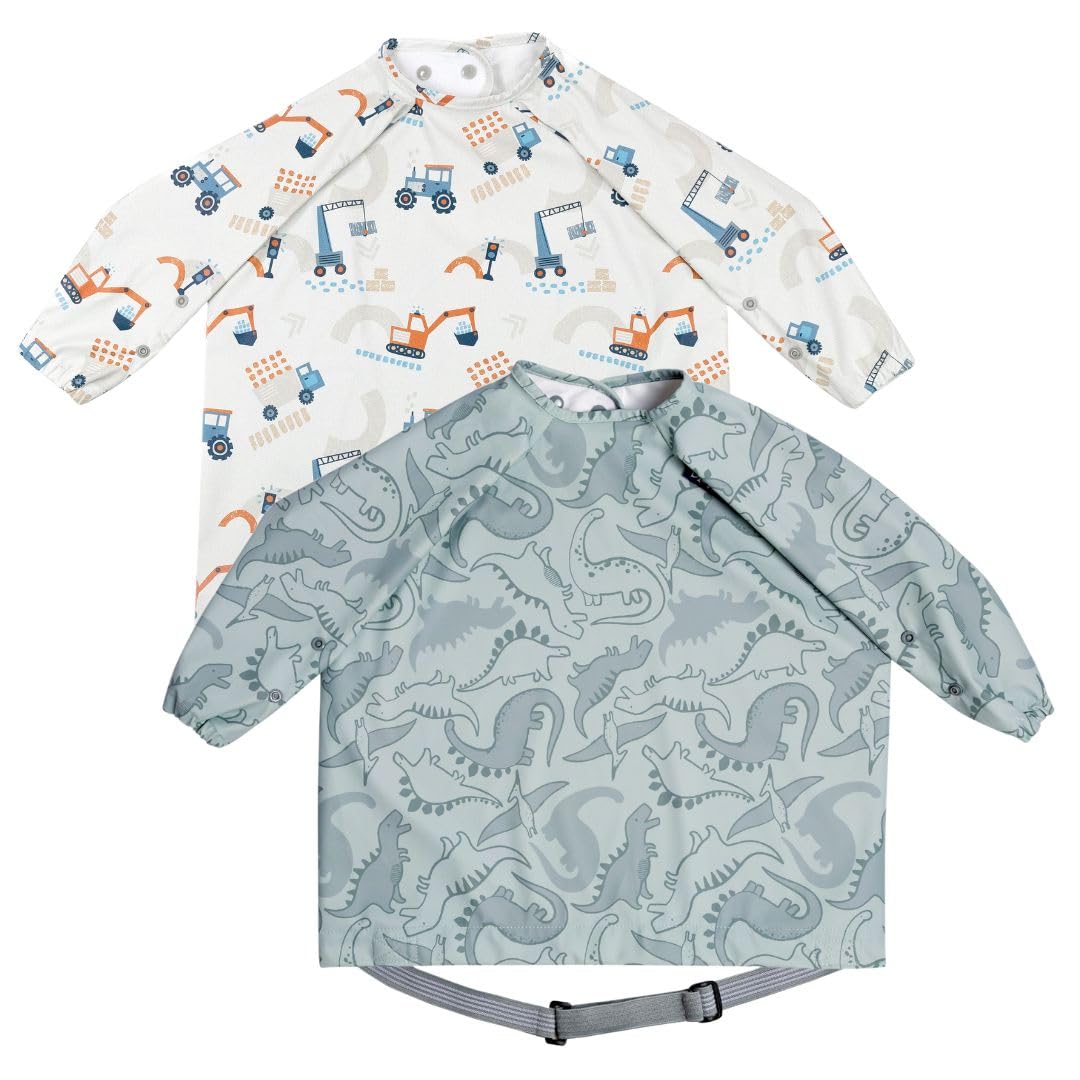 BIBaDO Long Sleeve Baby Bibs - Coverall Weaning Bib with Highchair Strap