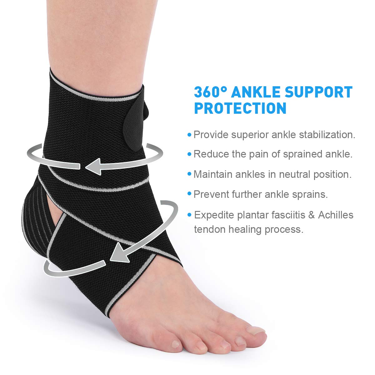 WASPO Ankle Support Brace - Adjustable Ankle Brace Wrap Strap for Sports Protect, Plantar Fasciitis, Achilles tendonitis, Ligament damage, Injury Recovery, One Size for Men Women 1 PC Blue