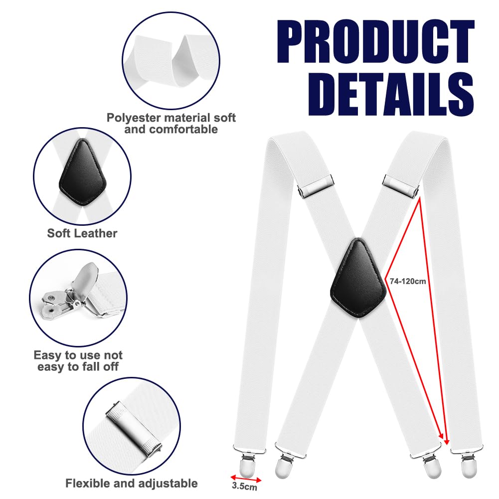 Aomig Mens Braces, Mens Suspenders with Strong Metal Clips, 3.5cm Wide Heavy Duty Suspenders for Men Women Business Wedding Casual