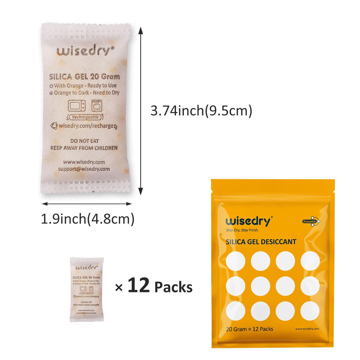 wisedry Silica Gel Sachets Bags 10 Gram x 30 Packs with Orange Beads Humidity Indicator Desiccant Packs Moisture Absorber for Air Dryer Moisture Removal, Food Grade