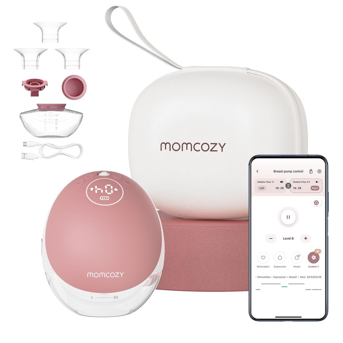 Momcozy Full Set Collector Cup Only Compatible with Momcozy M5 NOT for Others. Original M5 Breast Pump Replacement Accessories (160ml, with Double-Sealed Flange 24mm)