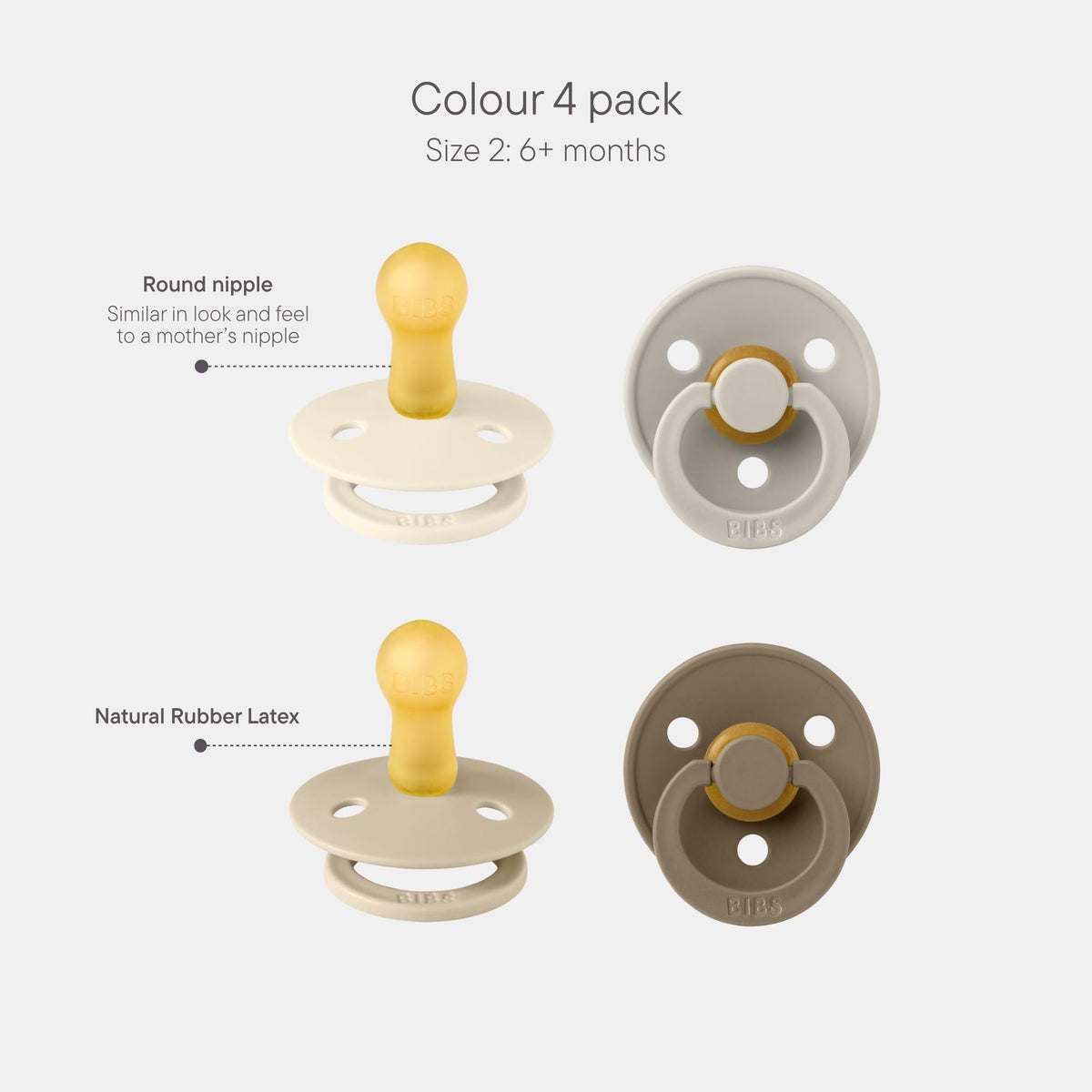 BIBS Colour Glow Dummy, 0-6 Months, 4-Pack, Ivory/Sage/Sage Glow/Cloud Glow
