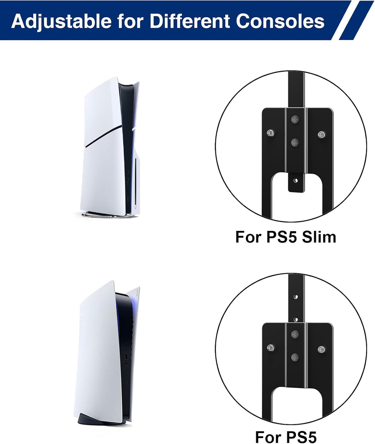 Console Holder Wall Mount for PS5:Gaming Stand for PlayStation 5 and 2 Controller Stand Kits Black