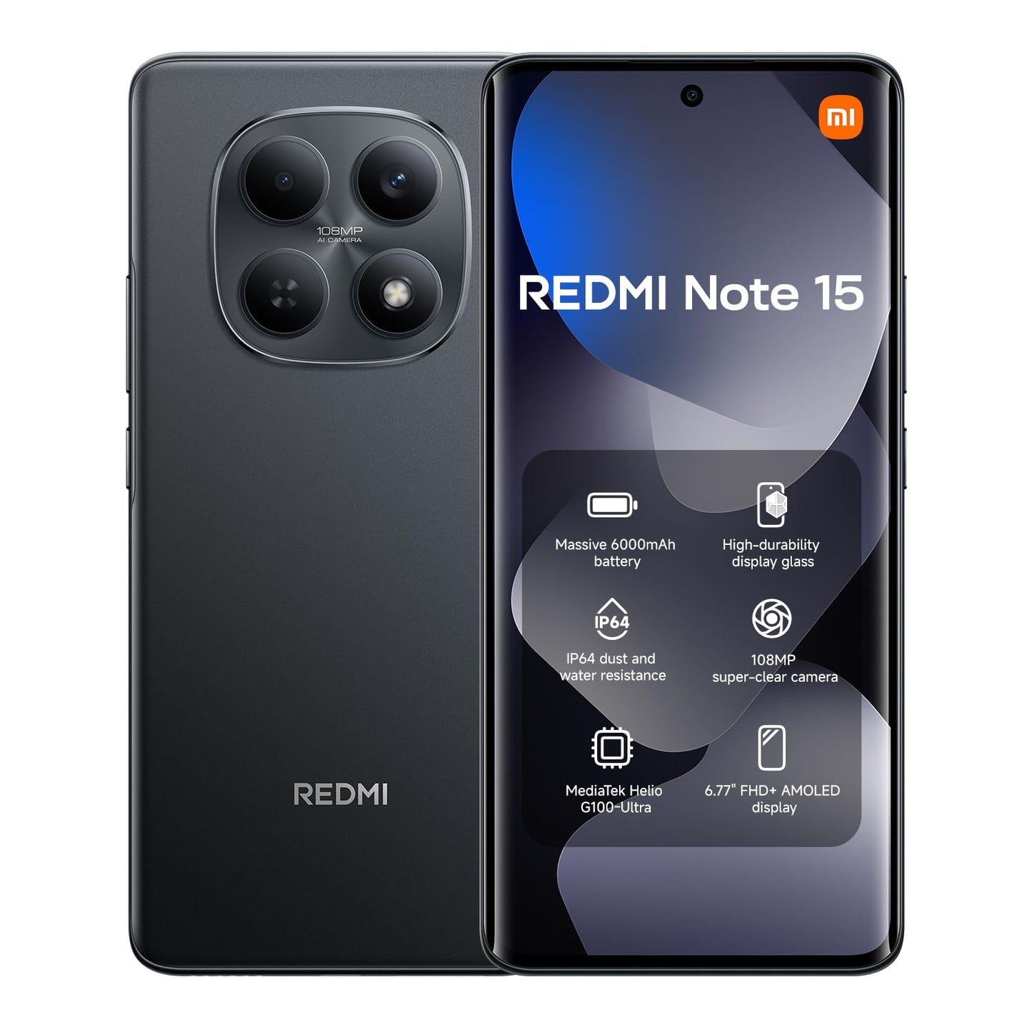 XIAOMI Redmi Note 15 5G, Smartphone 8+256 GB, Ultra-slim Design, IP65 Water Resistance, 108MP Super-clear Camera, 6.77" FHD+ Display, Glacier Blue, Warranty 2 years, Charger Not Included | 120Hz, 25098RA98G