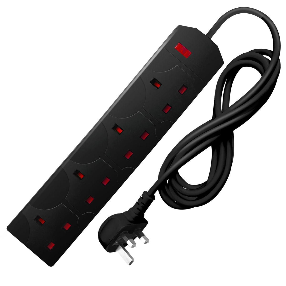 DESIRETECH Black Electric Extension Lead - 4 Gang, 1 Metre Cable with UK Plug & 3 Pin Socket - Wall Mountable & Multi Socket Mains Strip for Home, Bedroom, Kitchen, & Office (1 Pack)