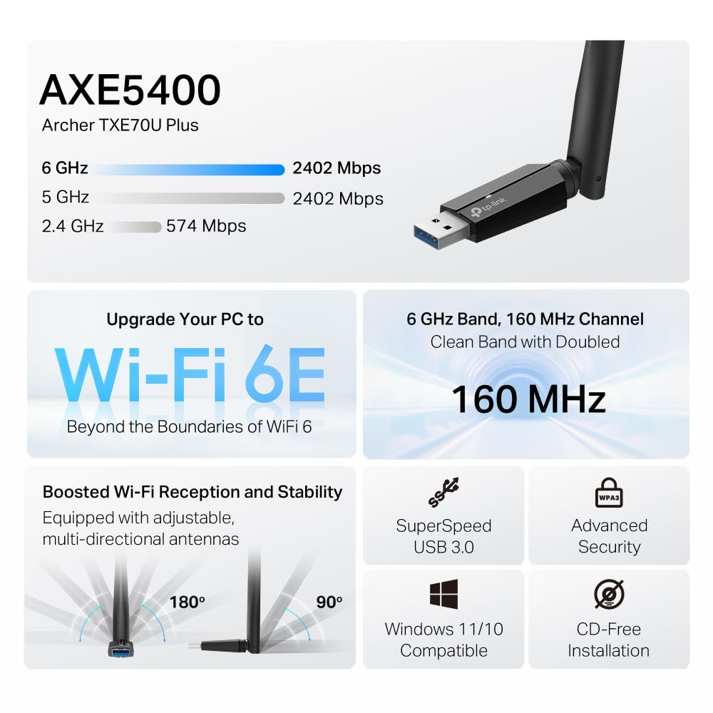TP-Link Archer T3U Plus AC1300 WiFi Dongle, USB WiFi Adapter for PC
