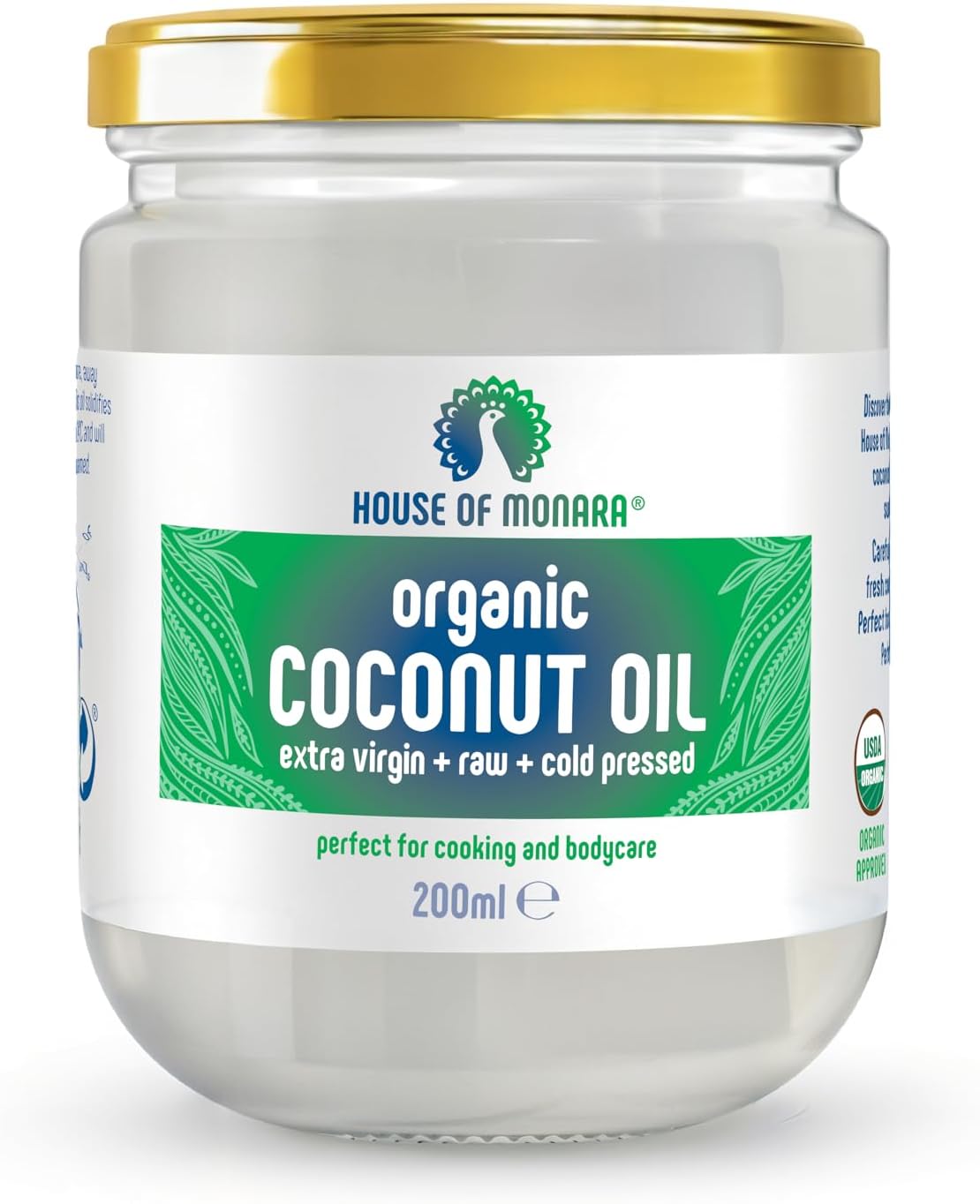 House of Monara Organic Extra Virgin Coconut Oil Pure, Raw and Cold Pressed 200 ml
