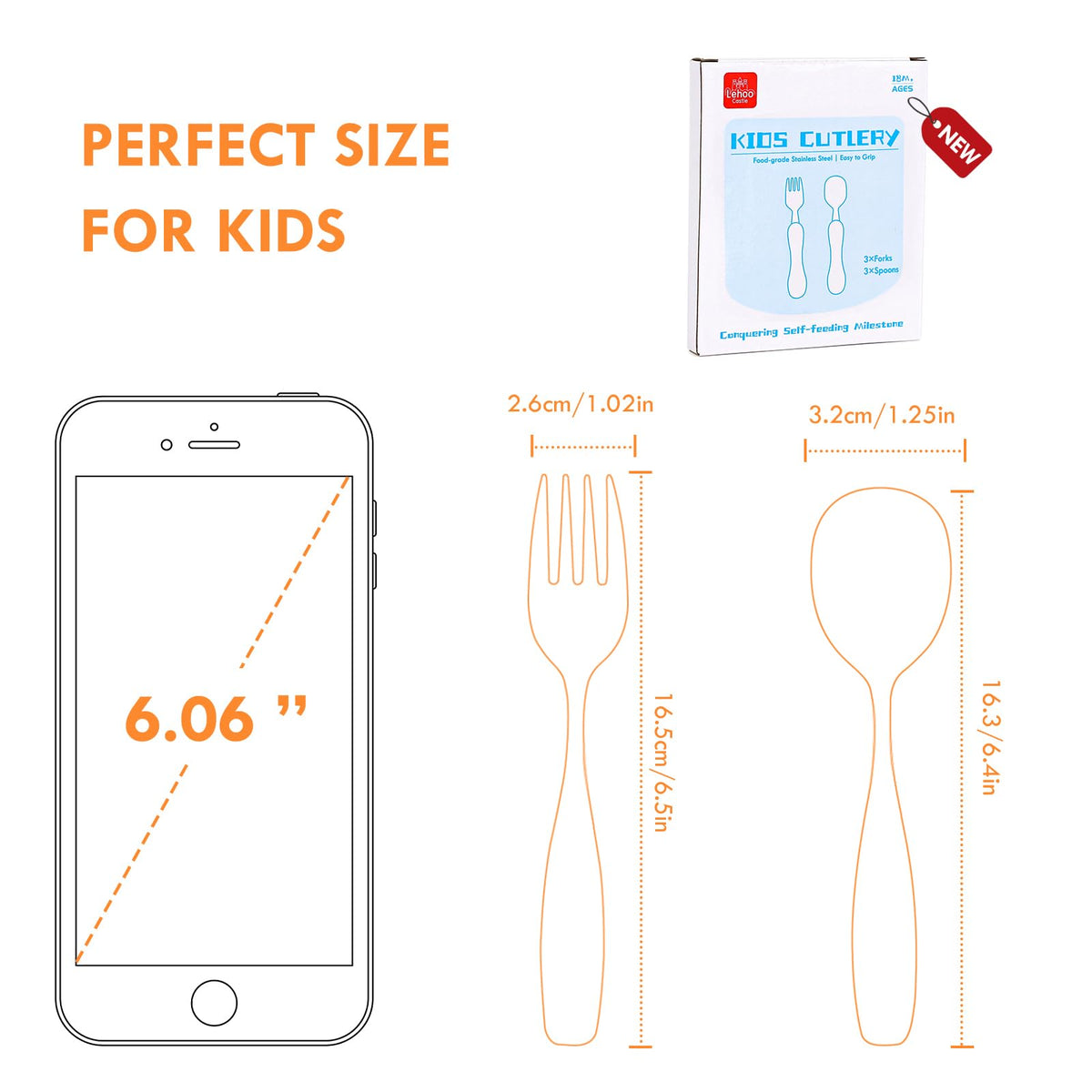 Lehoo Castle Stainless Steel Toddler Cutlery Set, 6-Piece Dinosaur Design