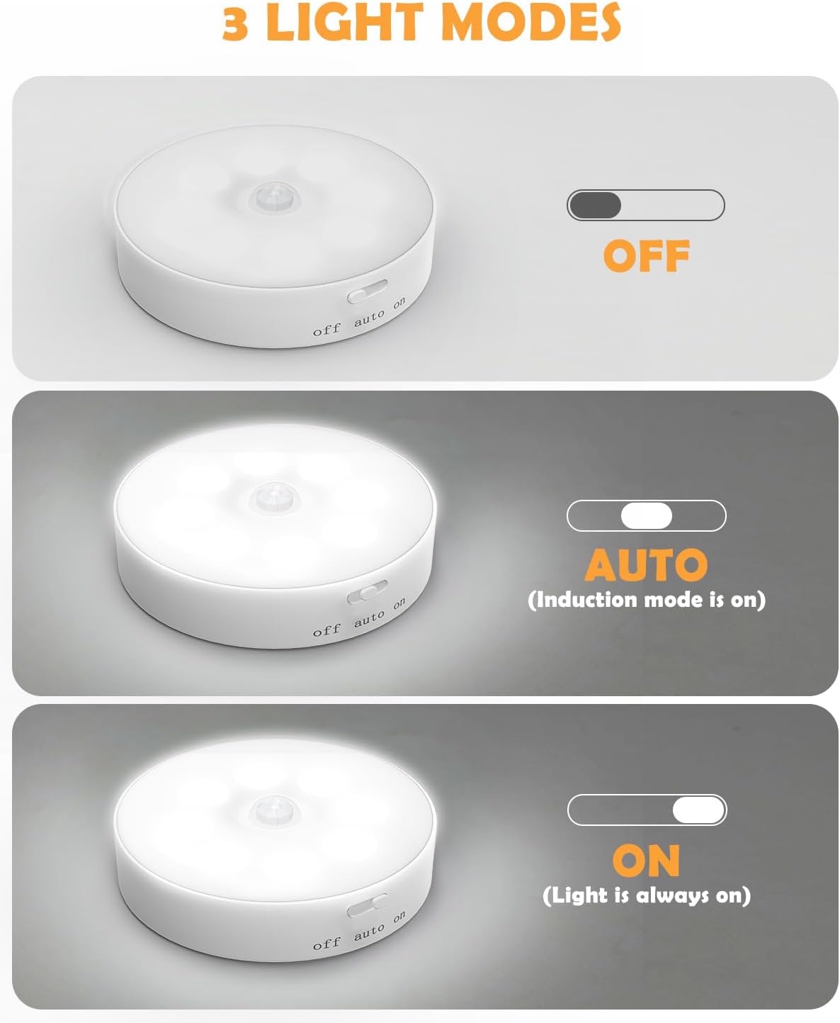 Motion Sensor Lights Indoor, 6 Pack Cupboard Lights, Stair Lights Night Lights, 3 Modes USB Charging Wall Lights, Magnetic Sensor Lights Indoors for Kitchen Stair Closet Under Cabinet