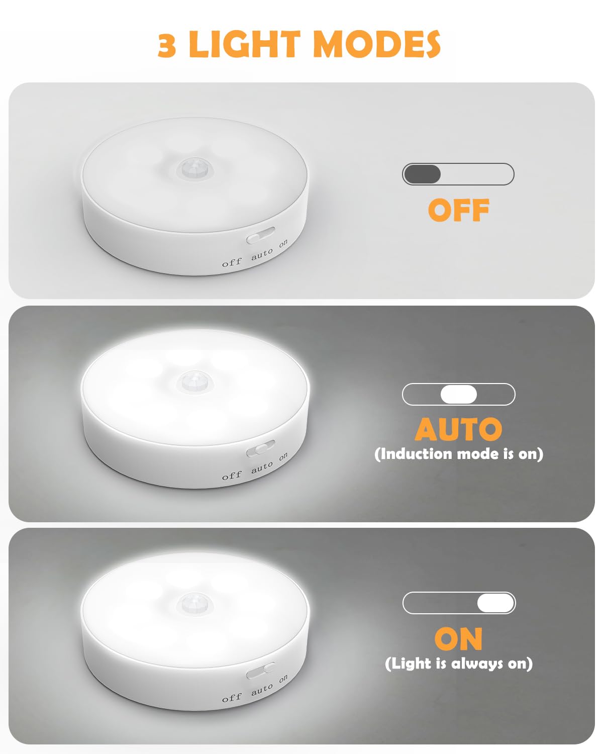 Motion Sensor Lights Indoor, 6 Pack Cupboard Lights, Stair Lights Night Lights, 3 Modes USB Charging Wall Lights, Magnetic Sensor Lights Indoors for Kitchen Stair Closet Under Cabinet