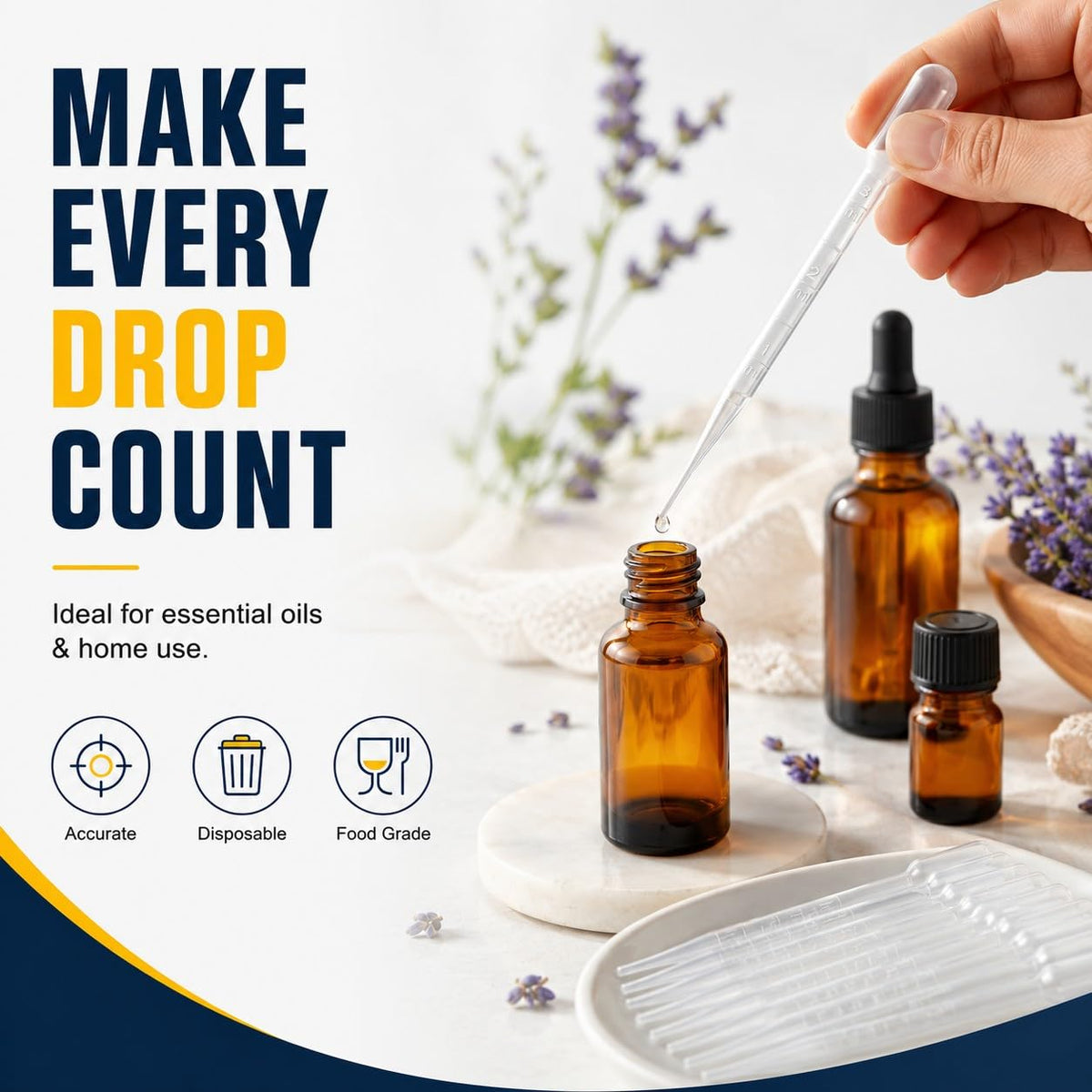moveland 𝟭𝟬𝟬𝟬𝗣𝗰𝘀 𝟯𝗺𝗹 Dropper Pipettes- Plastic Transfer Pipette for Lab Science, Essential Oil, DIY Art, Medicine - Excellent Suction Without Leakage