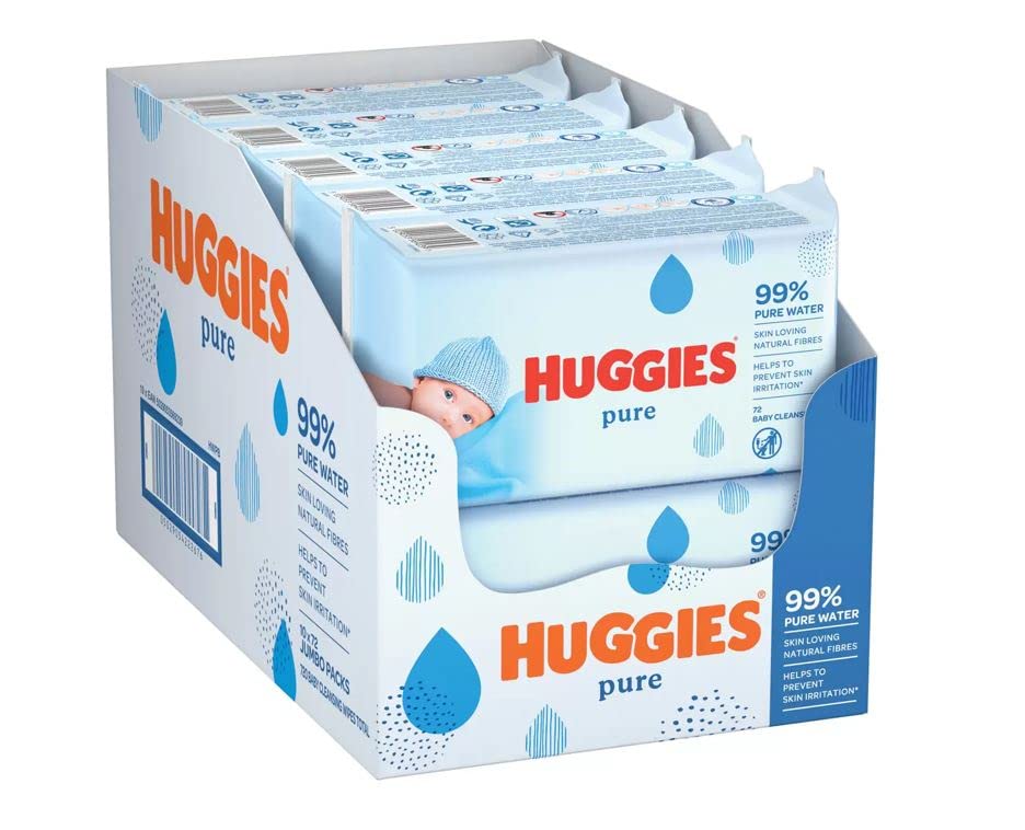 Huggies Pure Plastic Free Baby Wipes - Pack of 12 (576 Wipes) – 99% Water Wet Wipes, Fragrance Free, Hypoallergenic, Better Cleaning, Soft and Gentle on Babies' Delicate Skin
