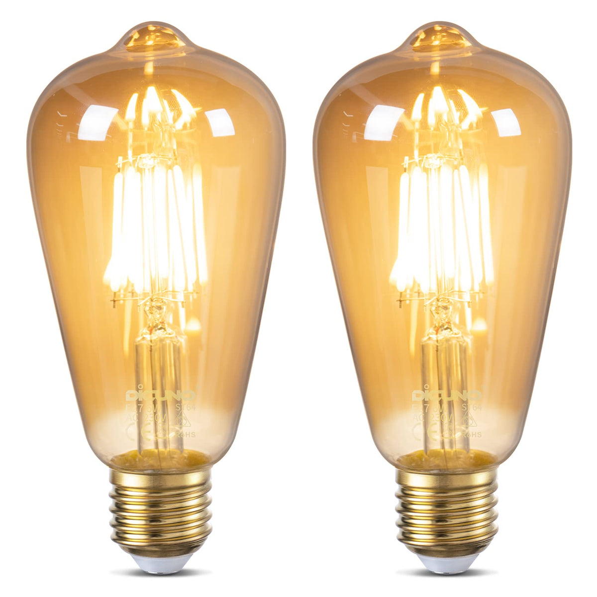 DiCUNO Vintage Light Bulb E27 Edison Screw Bulb, 6W, Warm White 2200K, 6Pcs