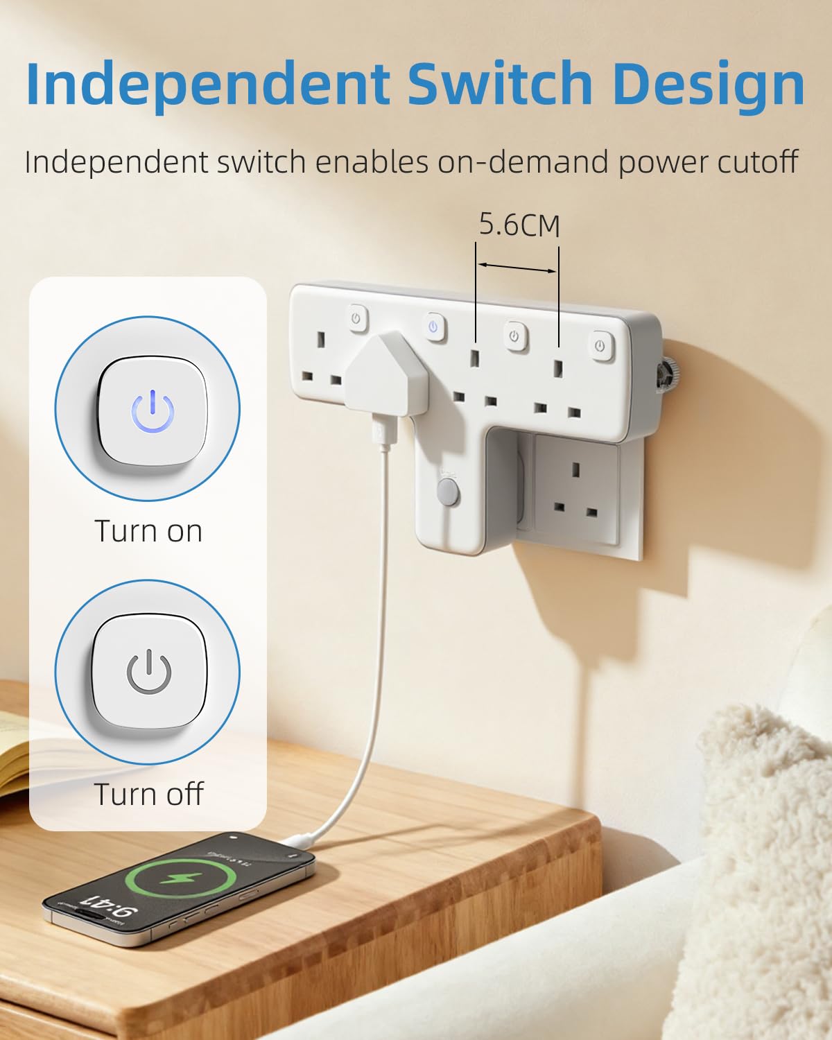 Plug Adapter, Mscien 3 Way Extension Plug with 3 USB, Plug Extension Socket with Independent Switches, Multi Plug Adaptor UK Built-in Surge Protector with 180 Degree Rotation Button