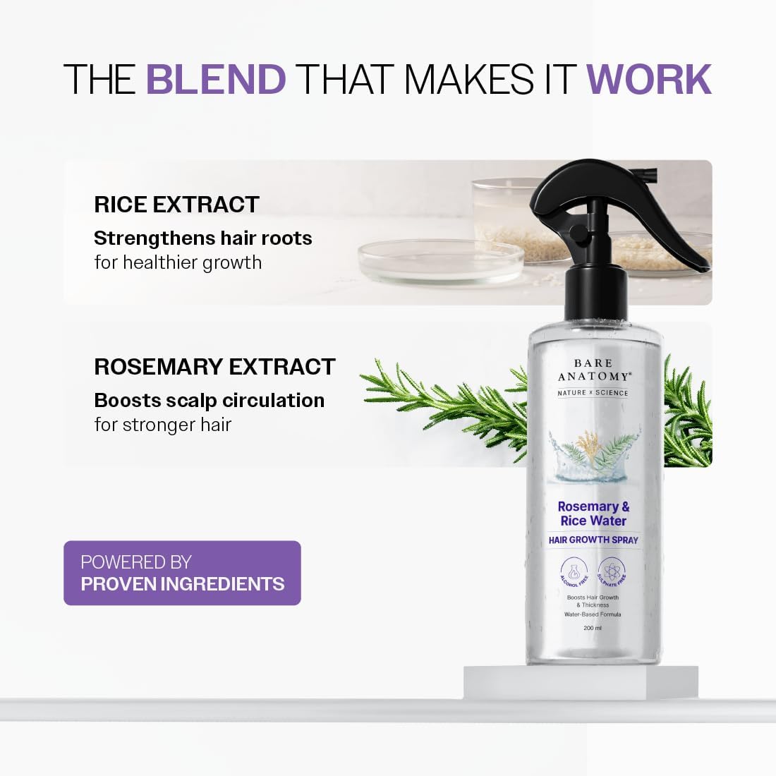 Bare Anatomy Rosemary & Rice Water Growth Spray | All Hair Types | 200ml