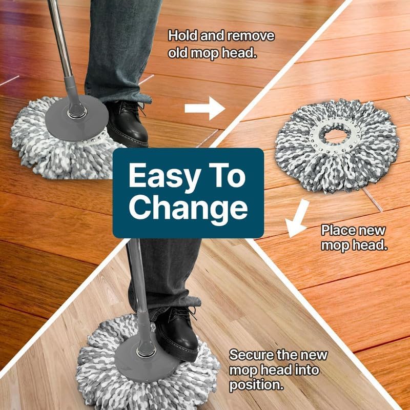 delka Spin Mop and Bucket Set – Easy Foot Pedal Water Removal, 360° Swivel Motion, Includes 2 Microfibre Mop Heads, All-Surface Cleaning, Splash Guard for Clean Mopping (Spin Mop Grey and White)