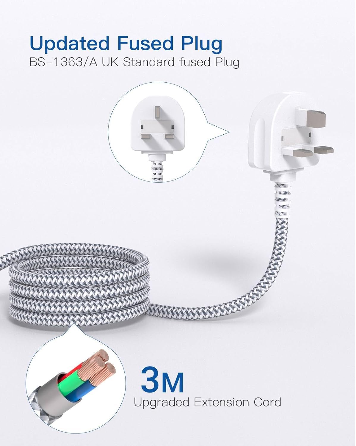 Addtam Extension Lead with USB Slots, 6 Way Outlets 5 USB(5A, 3USB- C Port)