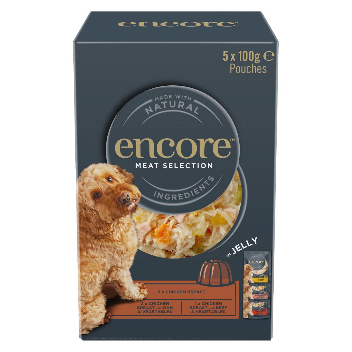 Encore 100% Natural Wet Dog Food, Chicken with Fish Selection in Broth 100g Pouch (Pack of 15x100g)