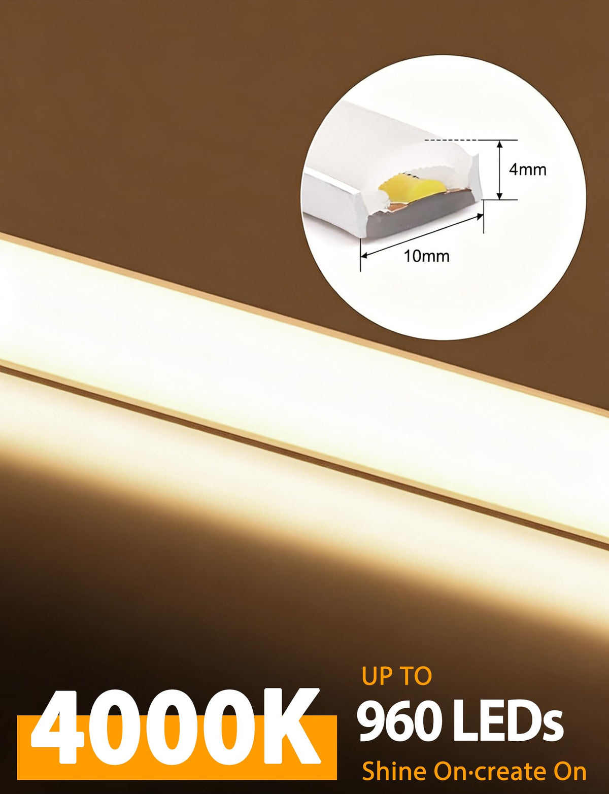 Lamomo 3M COB LED Strip Light,Warm White Dimmable Neon Rope with Remote