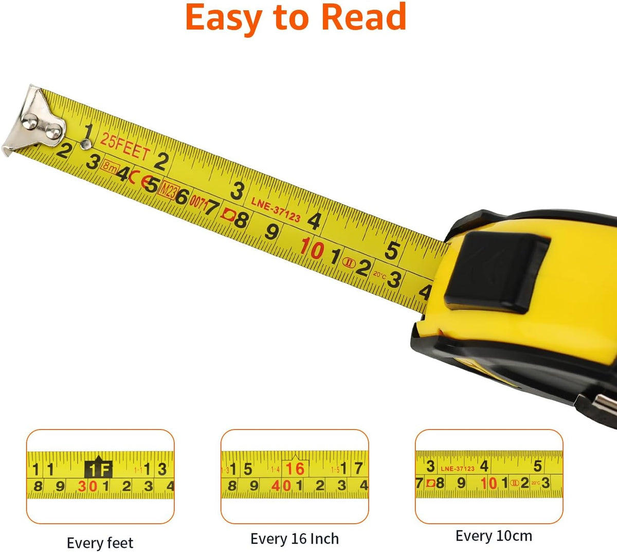 Amazon Basics Self-Locking Tape Measure, MID Accuracy, 7.6 m (2-Pack) meters Scale, Yellow