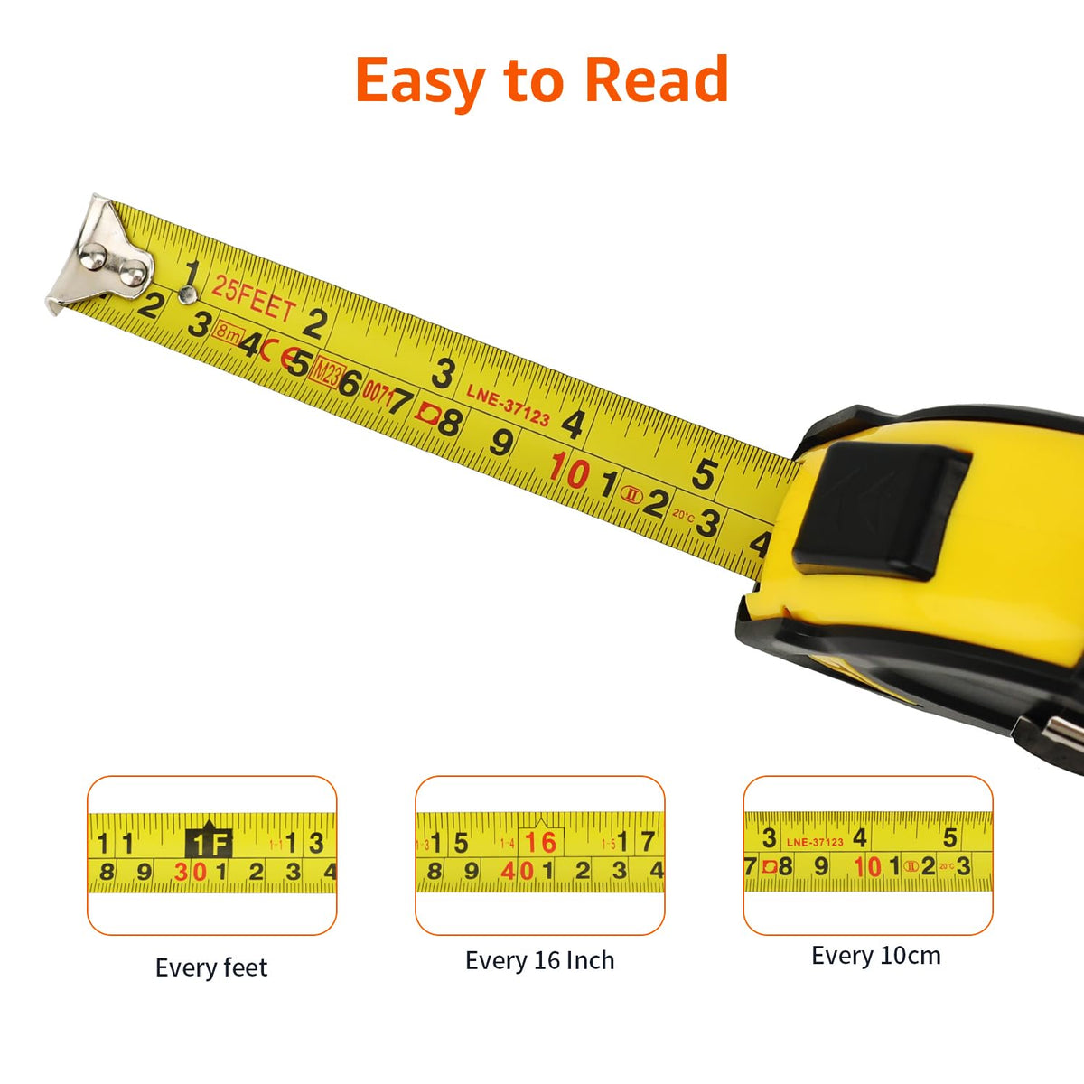 Amazon Basics Self-Locking Tape Measure, MID Accuracy, 7.6 m (2-Pack) meters Scale, Yellow