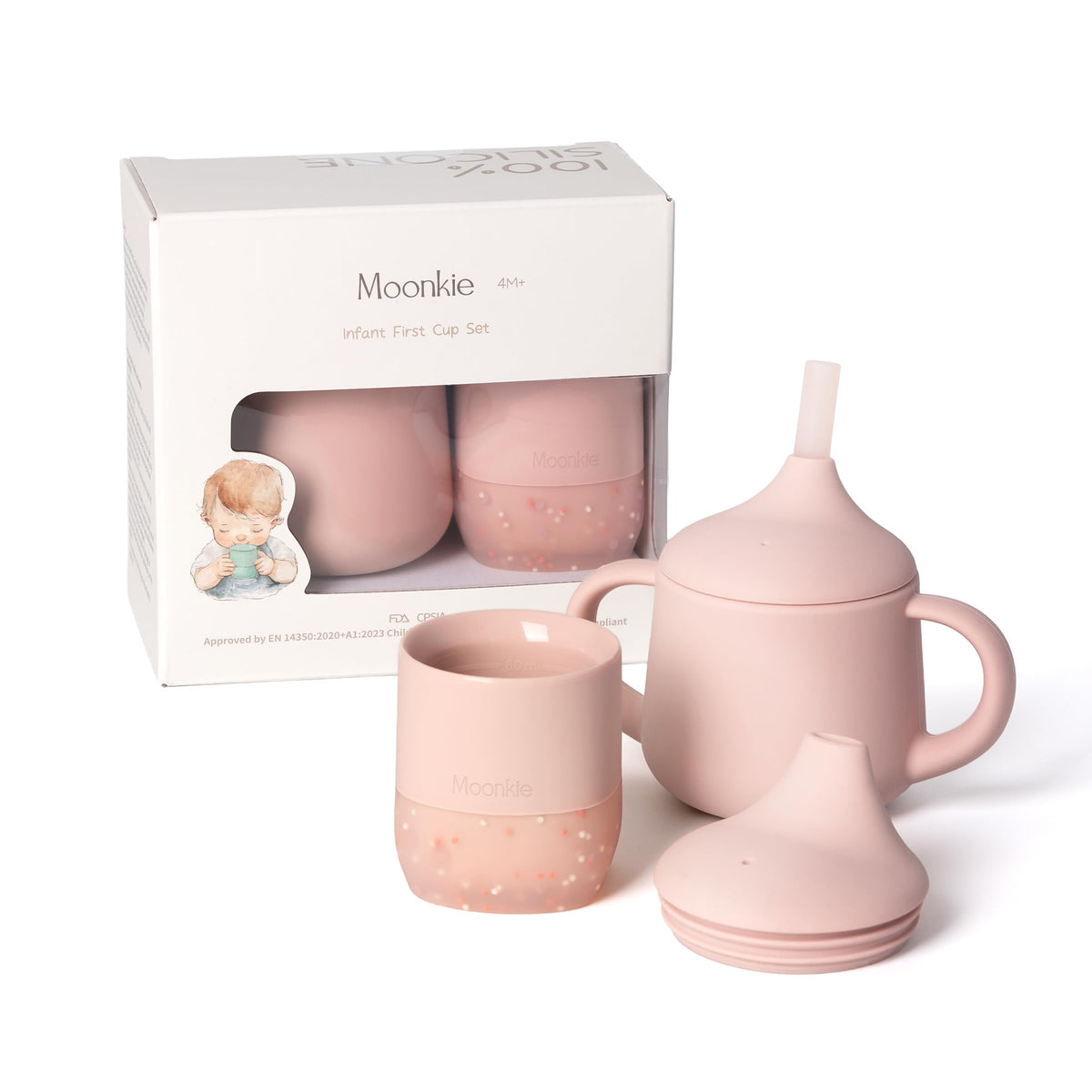 Moonkie Baby Cup | Silicone Open Cup Baby from 6 Months | Weighted Base (Anti-Tip) | BPA Free | Capacity Markings | 60ml (Ether)