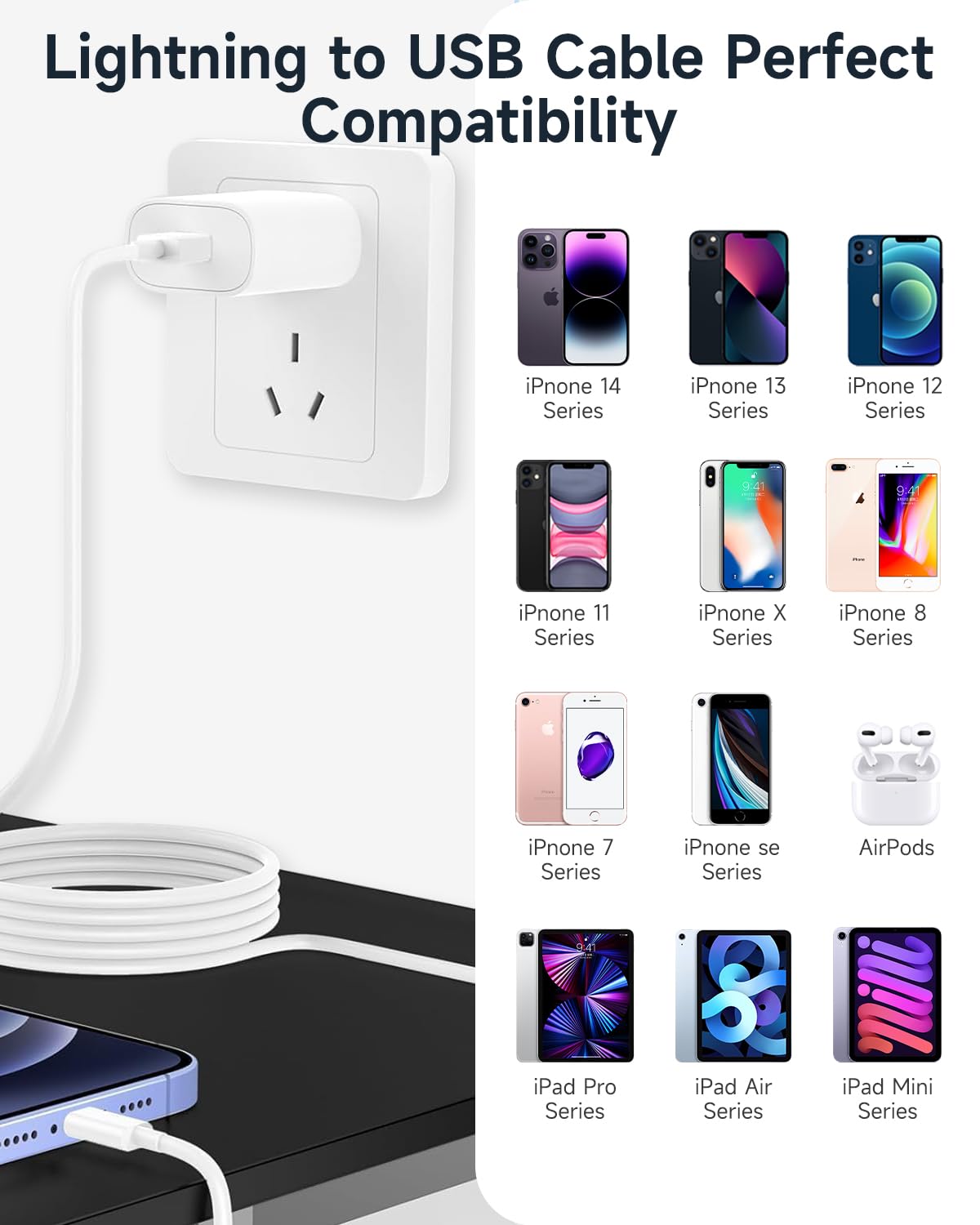 iPhone Charger Cable 2M, [Apple MFi Certified] USB to Lightning Cable 2M