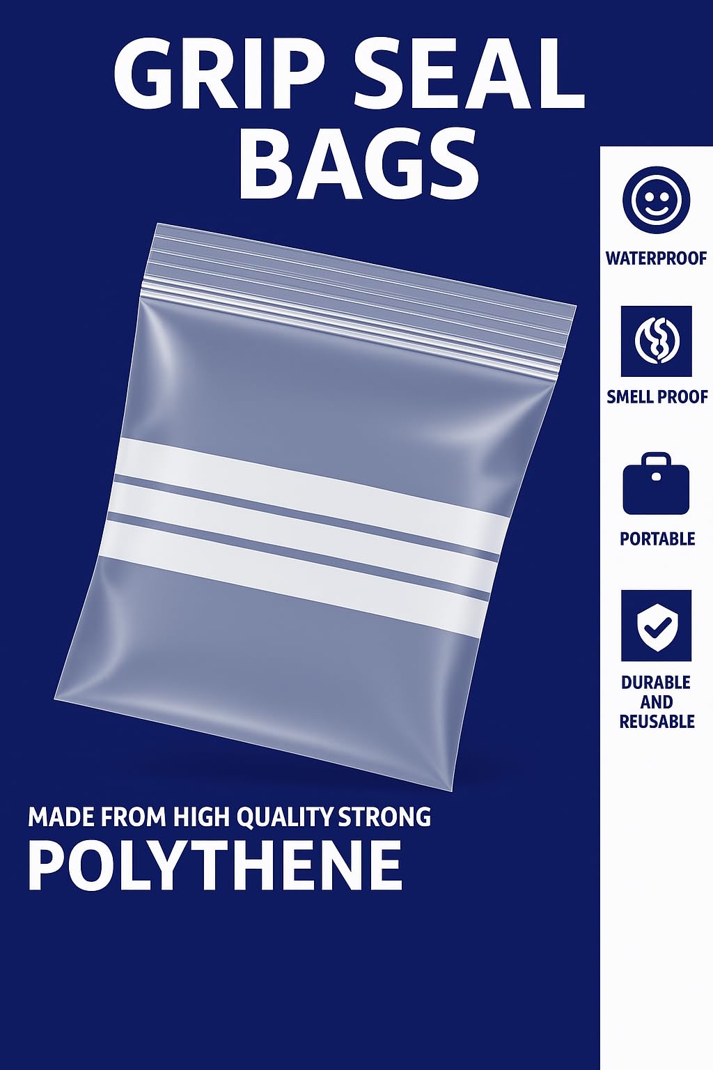 Grip Seal Bags with Write On Panel - 3" x 7.5" Clear Resealable Plastic Bags for Storage & Packaging (100 Pack) - Sabco