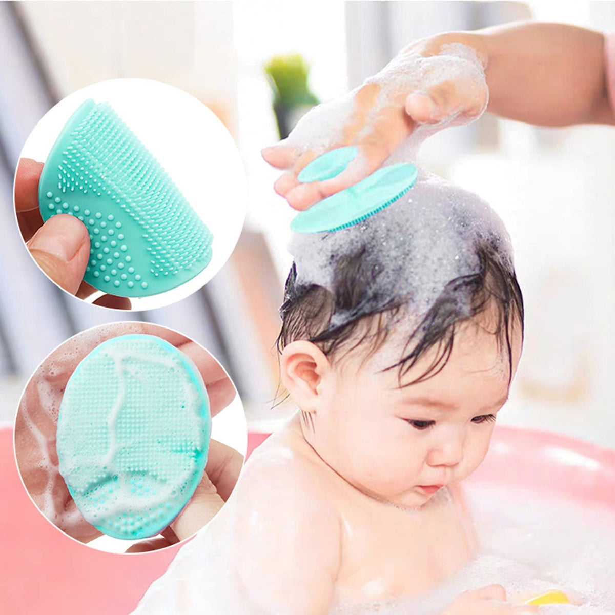 Baby Bath Brush, Baby Cradle Cap Brush, Silicone Massage Brush, Silicone Scrubbers Exfoliator Brush, Baby Skin Scrubbers Essential for Dry Skin, Cradle Cap and Eczema 2 Pack (Blue & Green)