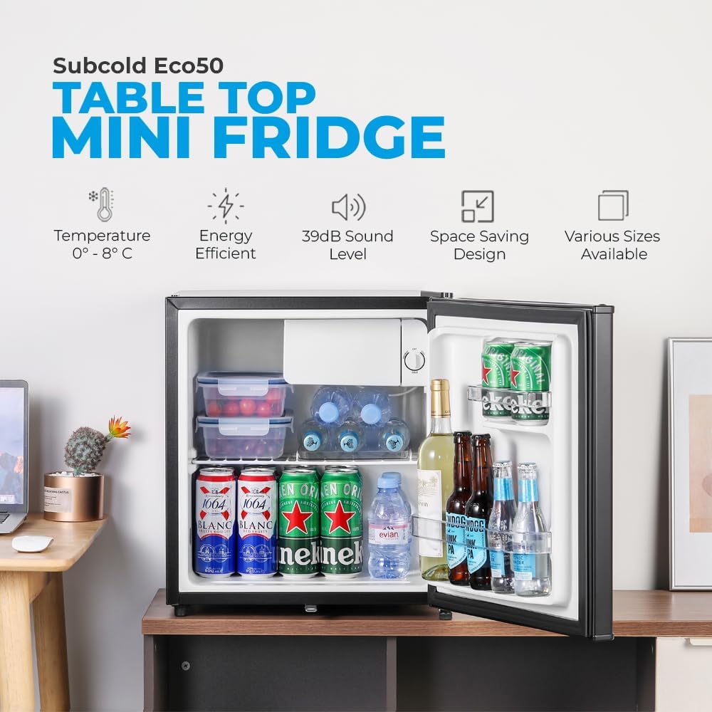 Subcold Eco50 Mini Fridge | 45L Tabletop Solid Door | Chiller Box & Lock