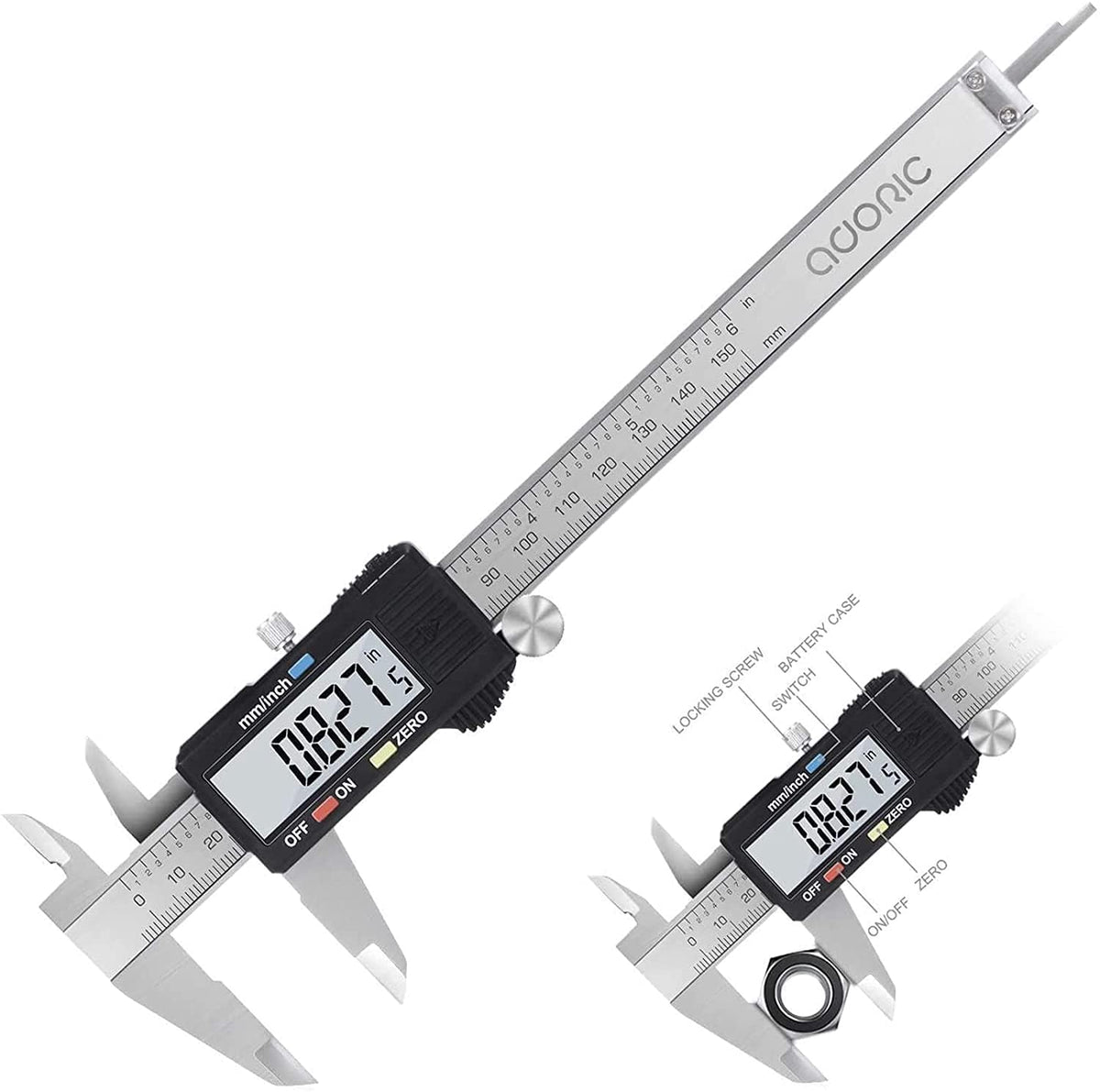 Digital Vernier Caliper, Adoric 6 Inch/150mm Calipers Measuring Tool