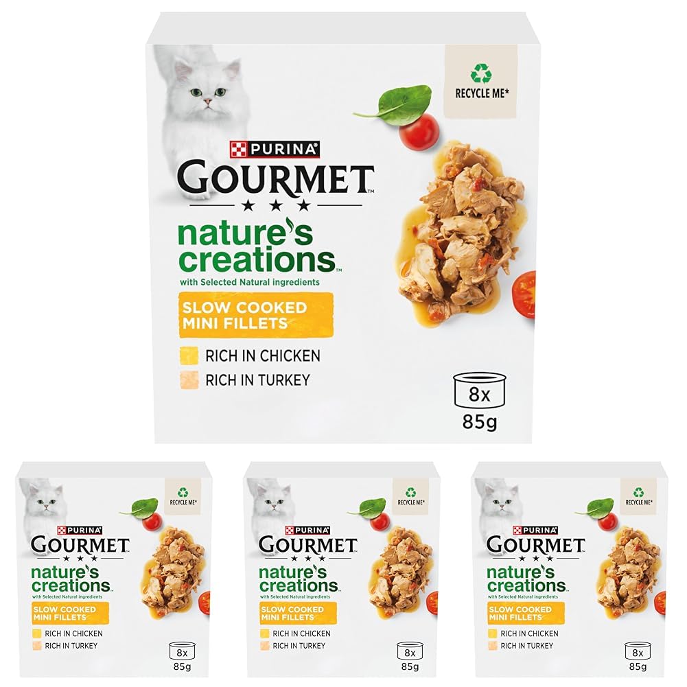 GOURMET Nature's creations (Rich in Chicken, garnished with spinach & tomatoes and Rich in Turkey, garnished with spinach and parsnip) Wet Cat Food Can 8x85g