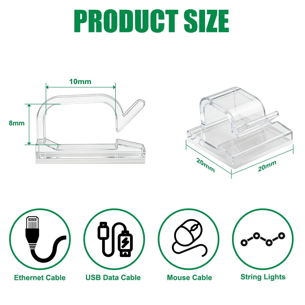 Cable Clips, Cable Tidy, Self Adhesive Cable Holder, Cable Management, Cord Organiser Clips Light Wire for Wall, Desk, Home, Office (Small-Transparent-100pcs)