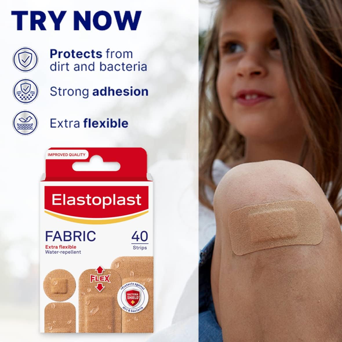 Elastoplast Extra Flexible Fabric Plaster Strips, 40 Count