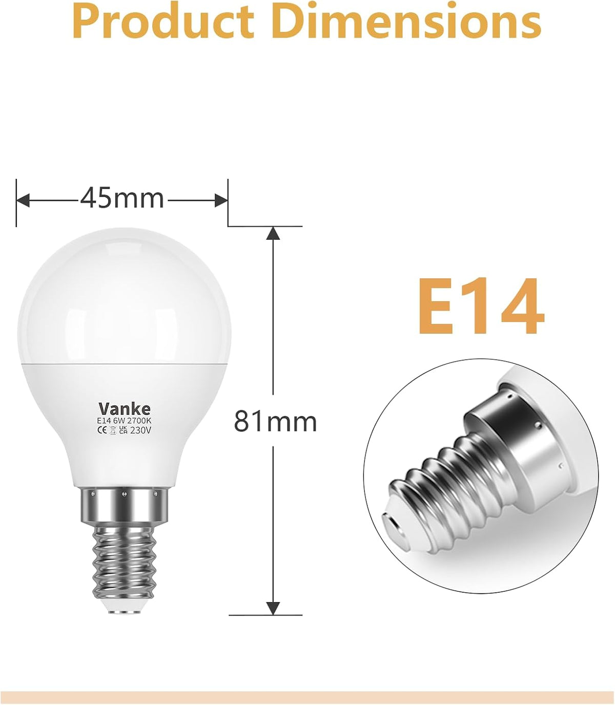 Vanke E14 LED Light Bulb, Warm White 2700K, 6W (40W Equivalent), Pack of 3