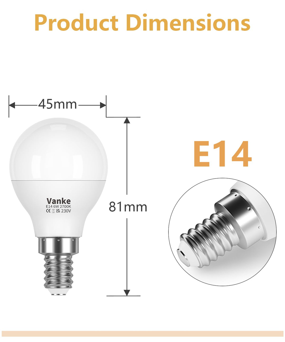 Vanke E14 LED Light Bulb, Warm White 2700K, 6W (40W Equivalent), Pack of 3