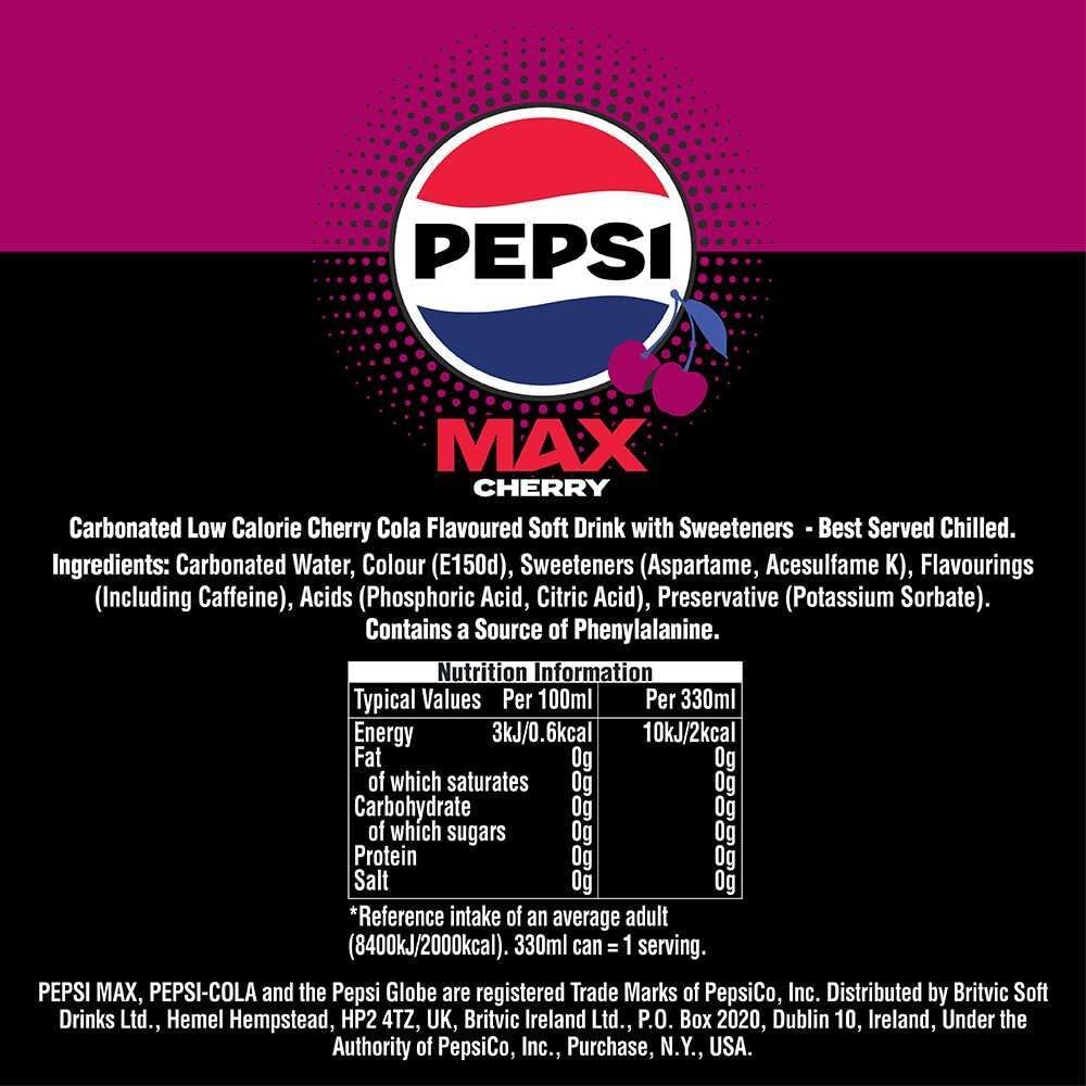 Pepsi Max Cherry Cola | 330ml Can | 24 Pack