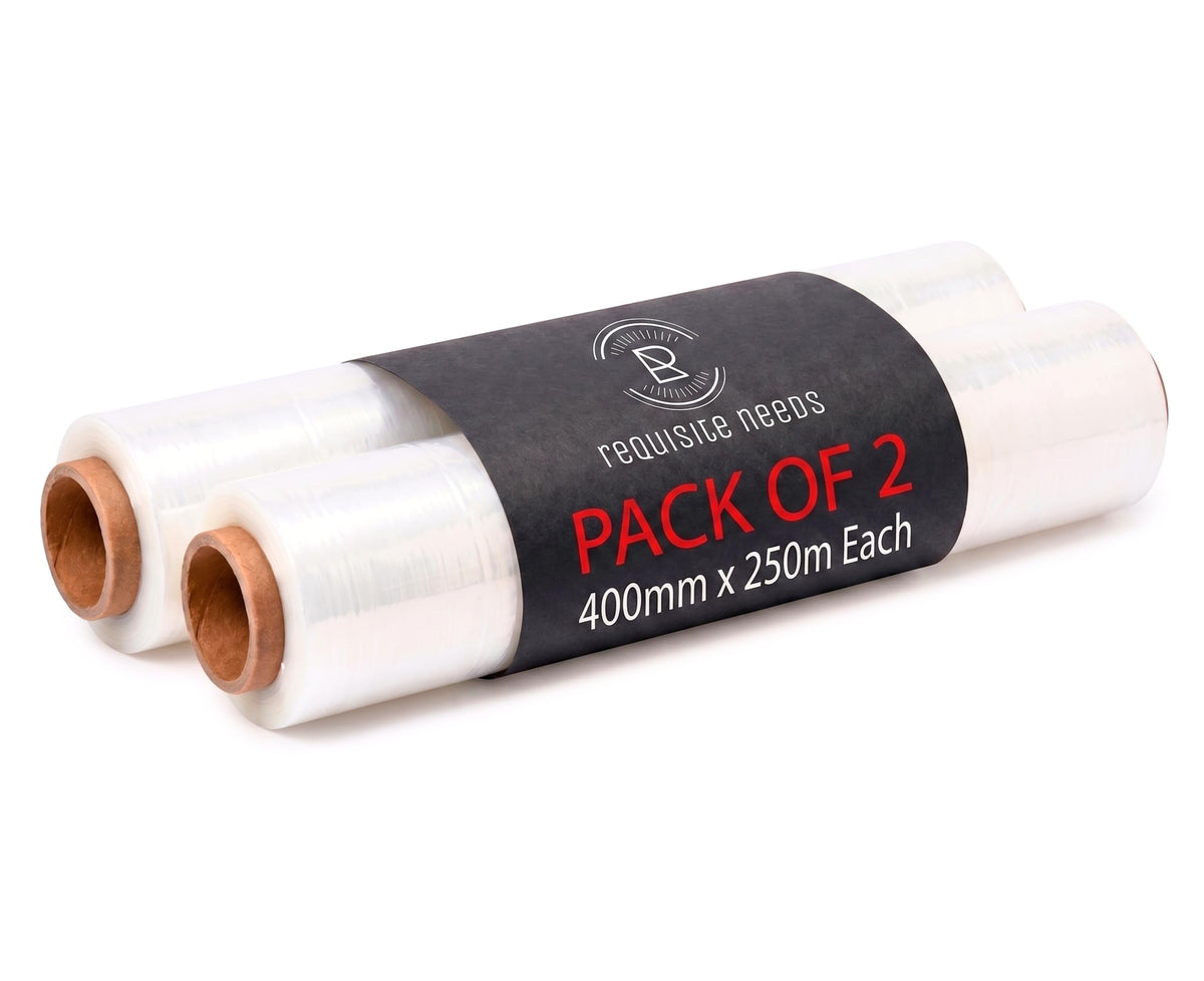 REQUISITE NEEDS Heavy Duty Stretch Film 400mm x 250m – Waterproof & Moisture Proof Pallet Wrap for Packaging, Moving & Storage (Black, 6)