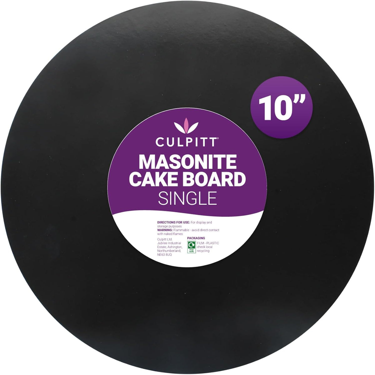 Culpitt Black 10" Masonite Cake Board | Extra Strong, Round, 5mm Thick
