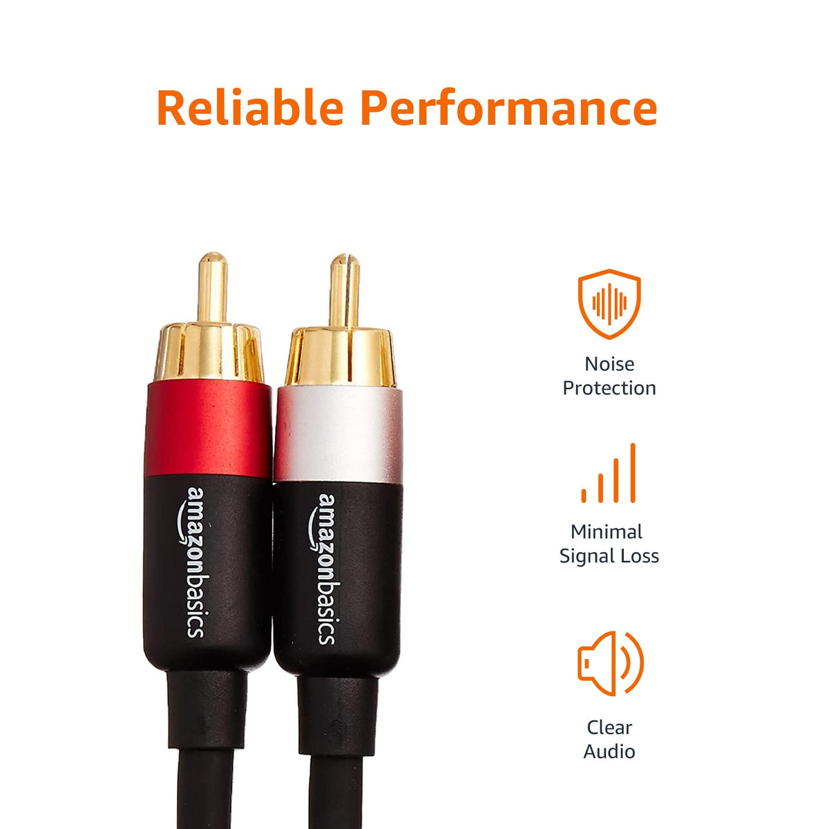 Amazon Basics 2 RCA Audio Cable for Amplifier,Active Speakers or Subwoofer with Gold-Plated Plugs, 4.6 m, Black