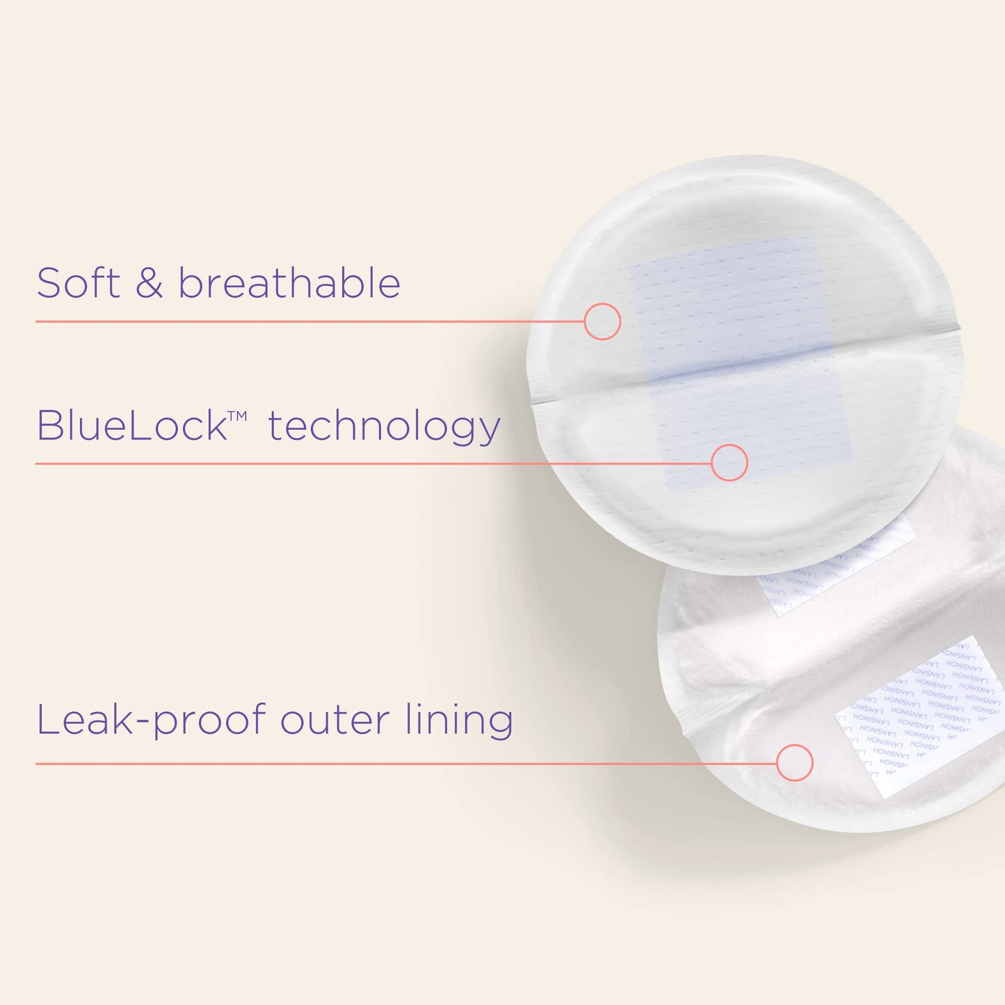 Lansinoh Disposable Breast Pads Maternity - 60 Pack - Ultra-Thin & Abosrbent Nursing Pads with BlueLock™ Core Leak-Proof Protection - Holds 20x Weight - Individually Wrapped -Breastfeeding Essentials