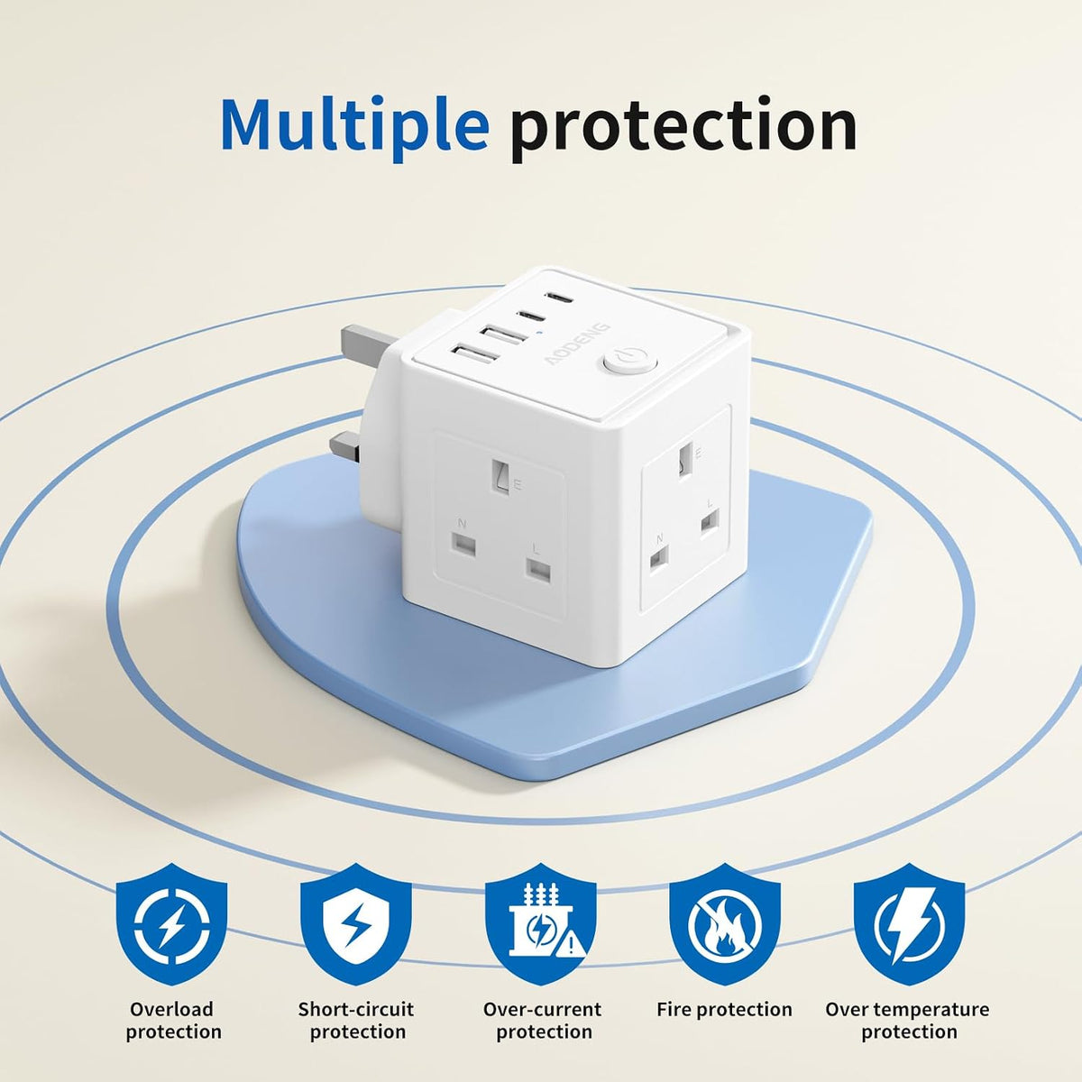 Plug Extension Socket with 4 USB, 3 Way Multi Plug Adapter UK, USB Wall Plug Charger, 3 Pin Plug Expander for Home, Office, University Essentials